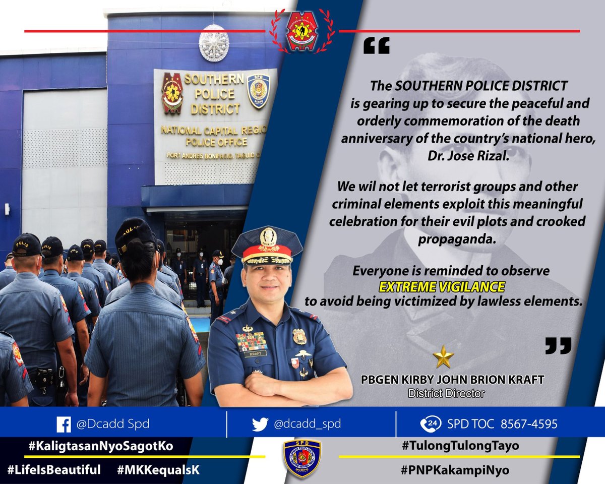 dcadd_spd's tweet image. The Southern Police District joins the entire nation in commemorating the heroism of Dr. Jose Rizal.

#RizalDay2022
#LifeIsBeautiful
#KaligtasanNyoSagotKo
#TulongtulongTayo
#MKKequalsK 
#PNPKakampiNyo