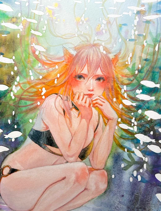 アナログ透明水彩で描いています9月頃からじっくりと制作を進めて来た作品です#イラスト 