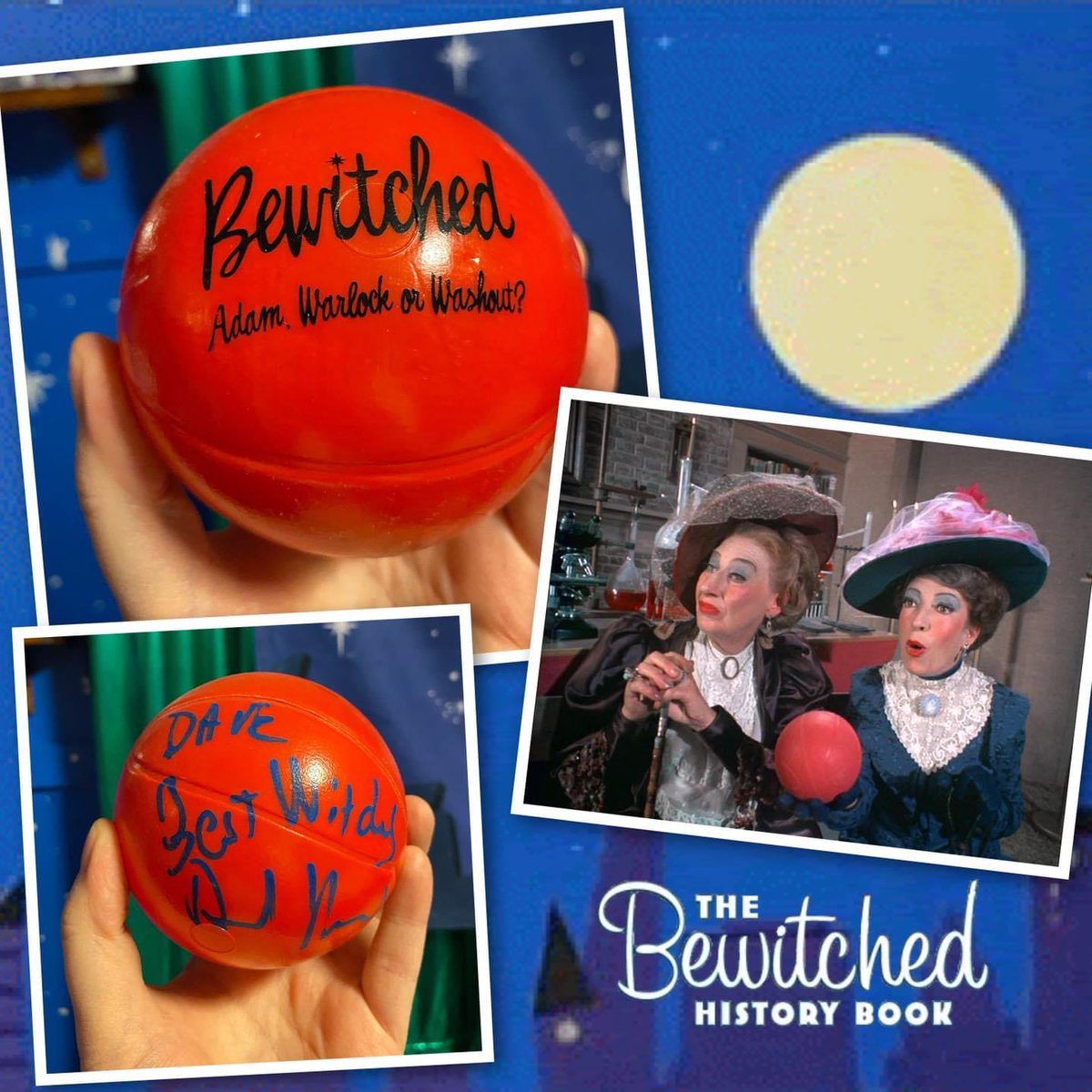 “See the ball? The ball is red. Make the red ball fly to you!” ~Enchantra, #Bewitched S8 Ep 242: “Adam, Warlock or Washout” David Lawrence (Adam) sold these red balls with the logo and name of this episode in 2013. He signed one to me. So cool! #AdamStephens #Witches #Warlock