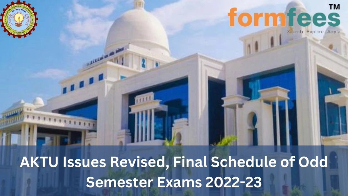 formfees's tweet photo. AKTU Issues Revised, Final Schedule of Odd Semester Exams 2022-23
The AKTU odd semester exam for 2022–23 will be held from January 4 to January 25, 2023. read more... https://t.co/dXmpujwStw
#formfees #aktu #oddsemester
@IndiaToday @ZeeNewsEnglish @ndtv @ZeeNews https://t.co/yUGgdrM0X1