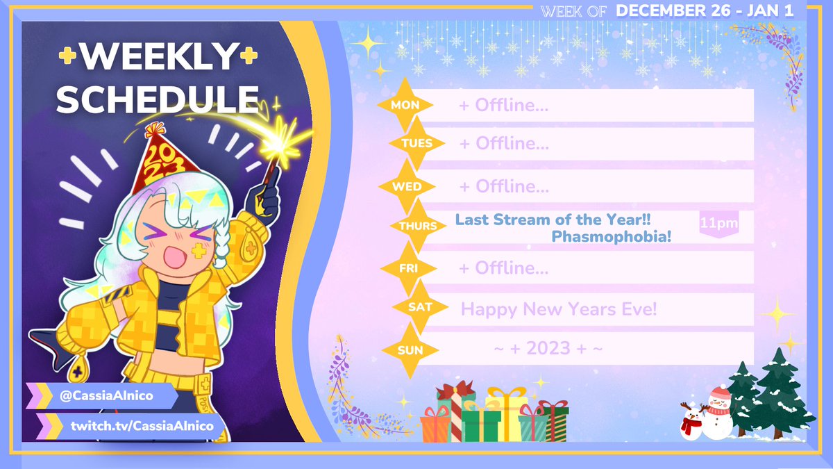 CassiaAlnico's tweet photo. ➕I won't be able to do a New Year's stream, but we'll do one last stream for 2022 with some Phasmophobia with some friends! :DD Let's send this year off with a bang!
🧲Tags
Live: #CassiaAlLive
Art: #PlusCassia
Twitch: https://t.co/4zIqHIhSjs
#VtuberUprising #ENVtuber https://t.co/egWAjgqFuF