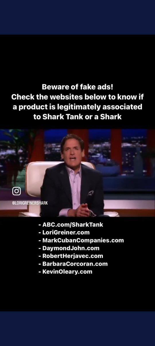 ⚡Vee Trivedi⚡ (@virtriv) on Twitter photo Spreading the word #SCAM #ScamAlert Be careful of products that claim to be supported by the sharks. Look at the websites below and verify before you buy
<a href="/mcuban/">Mark Cuban</a> <a href="/robertherjavec/">Robert Herjavec</a> Spreading the word #SCAM #ScamAlert Be careful of products that claim to be supported by the sharks. Look at the websites below and verify before you buy
<a href="/mcuban/">Mark Cuban</a> <a href="/robertherjavec/">Robert Herjavec</a>