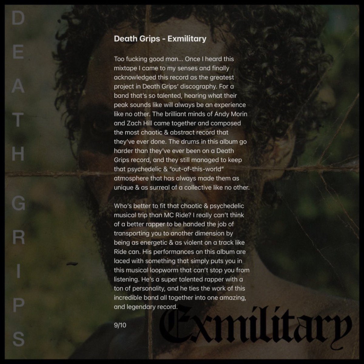 finding_albums's tweet photo. DAY 728 (re-listen)

Death Grips - Exmilitary

Abstract Hip Hop, Hardcore Hip Hop, Industrial Hip Hop &amp; Experimental Hip Hop (2011) https://t.co/wlJvNB4Sl1