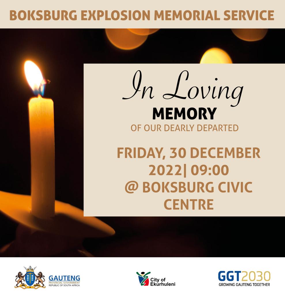 Gauteng Health (@gautenghealth) on Twitter photo The <a href="/GautengProvince/">Gauteng Provincial Gov</a> together with the <a href="/City_Ekurhuleni/">CITY OF EKURHULENI</a> will this morning host a joint memorial service in honour of those that lost their lives following the tragic incident which led to fatalities, and many injured when a liquid gas truck exploded in Boksburg. The <a href="/GautengProvince/">Gauteng Provincial Gov</a> together with the <a href="/City_Ekurhuleni/">CITY OF EKURHULENI</a> will this morning host a joint memorial service in honour of those that lost their lives following the tragic incident which led to fatalities, and many injured when a liquid gas truck exploded in Boksburg.