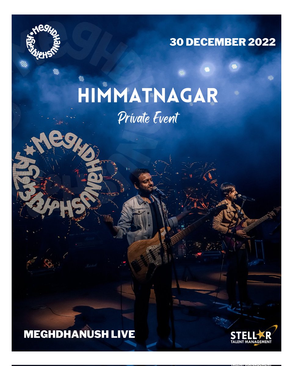 TheMeghdhanush's tweet photo. Himmatnagar, Coming after a long time! We are set for a Fantastic Friday with you! π€©
Taking the stage tonight for a Private Gig!
#Meghdhanush #MeghdhanushLive #MDLive #Himmatnagar #StellarTalentManagement https://t.co/QM6EWE6YFx