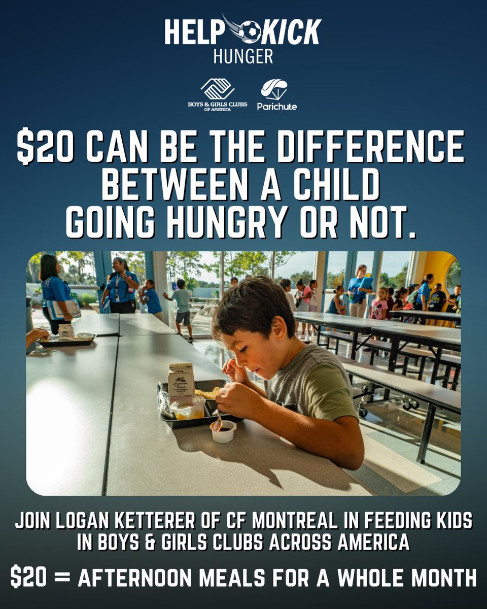 parichuteapp's tweet image. No child should ever go hungry--just $20 ensures that they won't. 

Donate to @KeeperKetterer's  #HelpKickHunger booster on Parichute to feed kids in Boys &amp;amp; Girls Clubs (@BGCA_Clubs) across America and your donation will be matched through December 31.🔥
👉parichute.co/3Bmwf4S