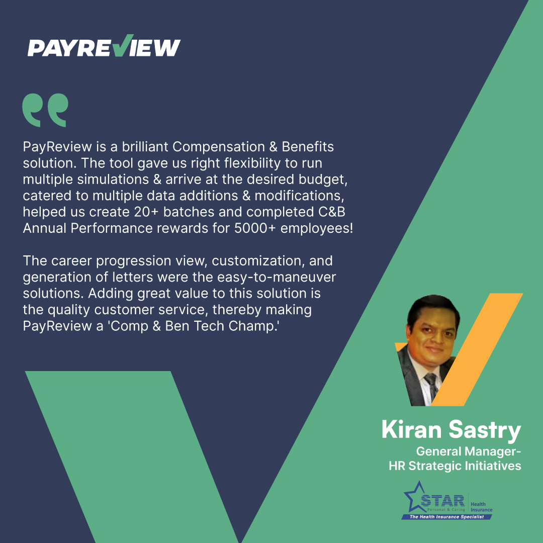 Pay_Review's tweet photo. Star Health is India's first standalone health insurance company that completed C&amp;B Annual Performance rewards for 5000+ employees by leveraging the PayReview platform. ✅ https://t.co/H01lR36Zsk