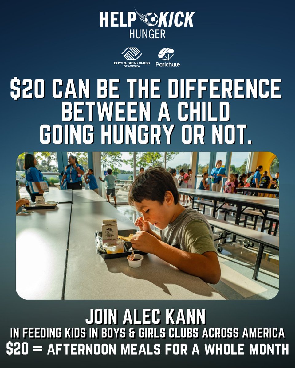 parichuteapp's tweet image. No child should ever go hungry--just $20 ensures that they won't. 🗣🗣

Donate to @MLopez12_5's  #HelpKickHunger booster on Parichute to feed kids in Boys &amp;amp; Girls Clubs (@BGCA_Clubs) across America and your donation will be matched through December 31.🔥
👉parichute.co/3W2NPCZ