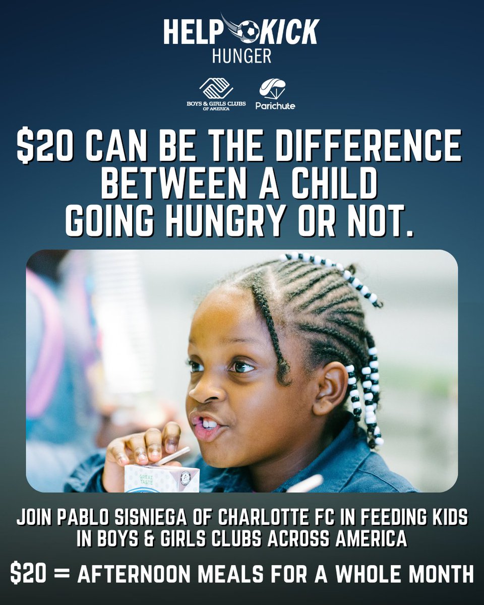 parichuteapp's tweet image. No child should ever go hungry--just $20 ensures that they won't. 

Donate to @Tim_Parker26's  #HelpKickHunger booster on Parichute to feed kids in Boys &amp;amp; Girls Clubs (@BGCA_Clubs) across America and your donation will be matched through December 31.🔥
👉parichute.co/pablosisniega