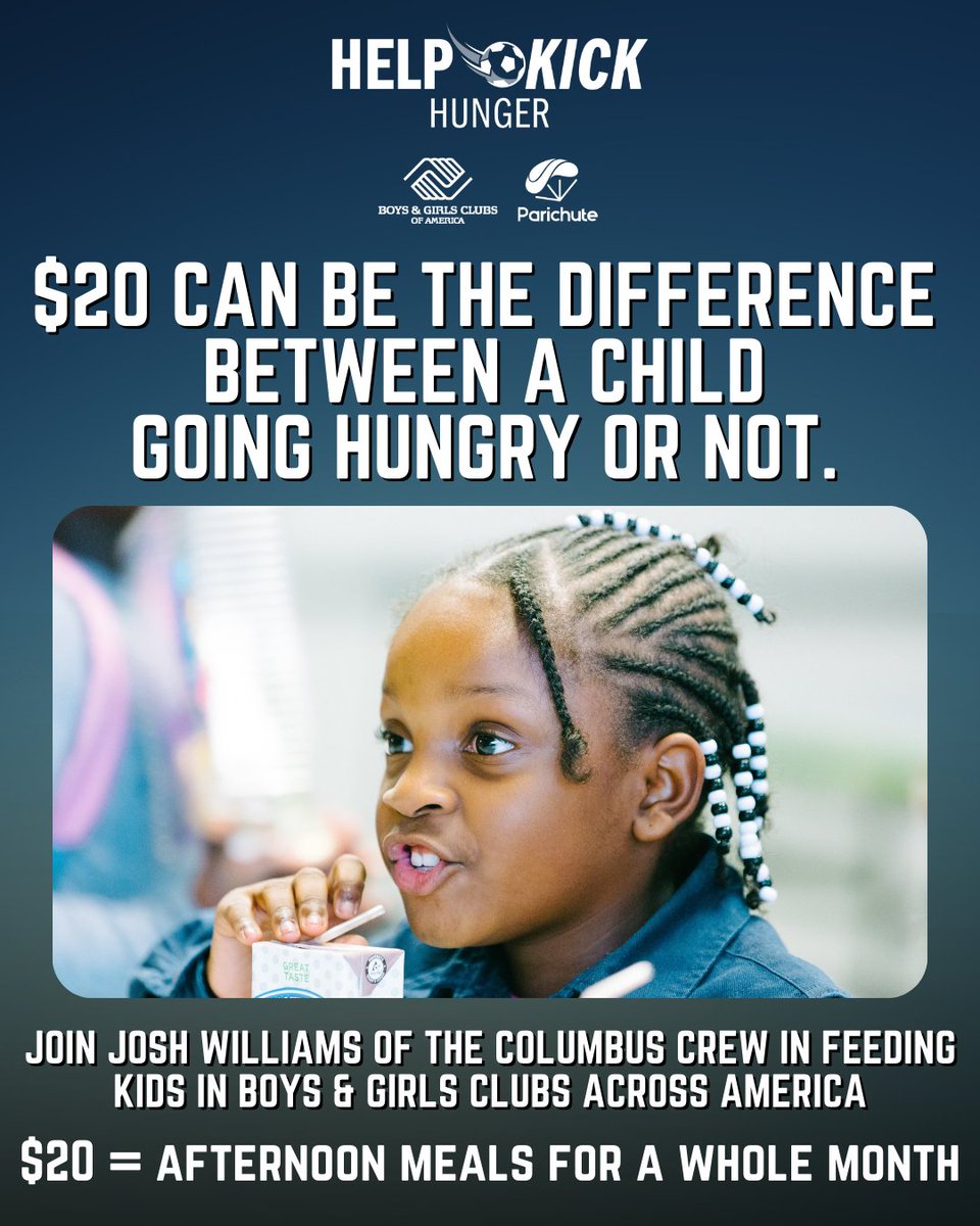 parichuteapp's tweet image. No child should ever go hungry--just $20 ensures that they won't. 

Donate to @josh3williams' #HelpKickHunger booster on Parichute to feed kids in Boys &amp;amp; Girls Clubs (@BGCA_Clubs) across America and your donation will be matched through December 31.🔥
👉parichute.co/3YVIK1E