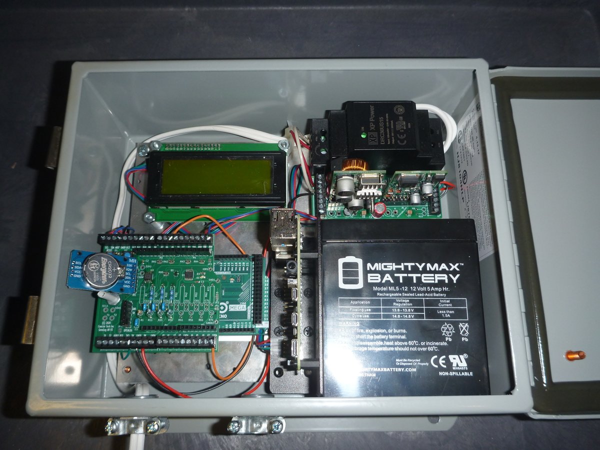 conciseusa's tweet photo. @arturo182 Made good progress on my effort to design a platform that holds a battery backed Arduino and Raspberry Pi in a standard NEMA enclosure. Building up this one to monitor my wine cellar. https://t.co/JRKZWK0fco