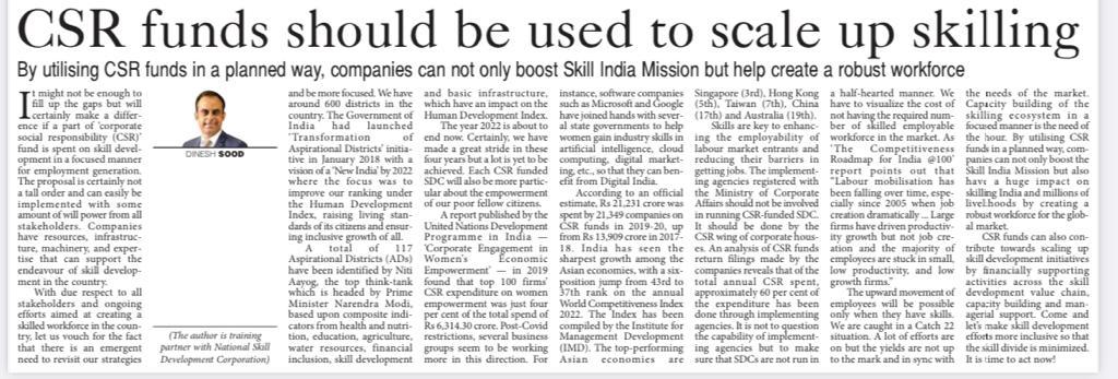 dineshkumarsood's tweet photo. Skilling in terms of CSR is the infusion or upgrading of the competence of an individual or group in a particular trade, ability, or knowledge, mainly aimed at elevating their socio-economic stature. 

I strongly believe that investing in skilling is indeed a futuristic approach https://t.co/GW53PuhBD5