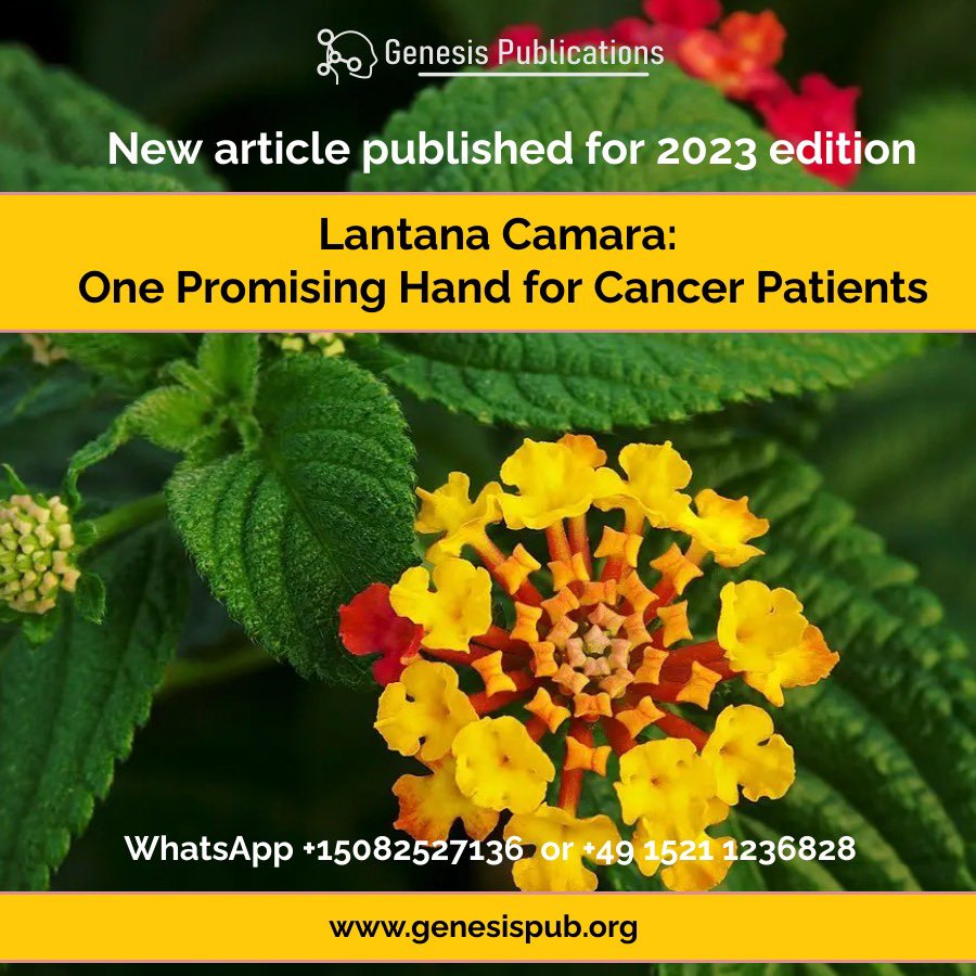 Ellie_P25's tweet image. Access this newly published work: genesispub.org/lantana-camara…

Submit work for 2023 edition

📧editorialoffice99@gmail.com

#openaccess #submitnow #submissionopen #cancer #tumor #oncology #retweet #submitnow #innovation #postdoc #researchgroup