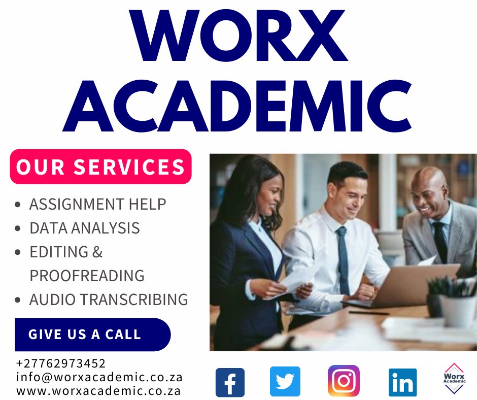 worxacademic's tweet photo. Are you looking for assistance with your thesis/dissertation? We can assist you with any of the following:
🔷Audio Transcribing
🔷Editing, Proofreading &amp; Formatting
🔷Data Analysis

CONTACT 
☎+27762973452
📧 info@worxacademic.co.za
🌐 https://t.co/pLBzhYuWbG https://t.co/Ecx5mCM8z3