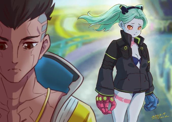 前に描いたレベッカの絵をレタッチしました #Edgerunners 