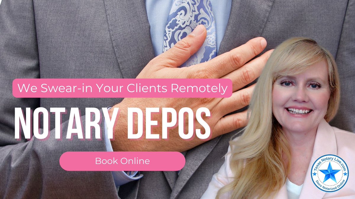 TexasNotaryLive's tweet photo. Remote Notary Depositions and Swearing In. In most states, in-person deposition requirements can be waived by adding a stipulation to the record that all parties agree to remote participation. 
https://t.co/aU5enEgfv5
#notary #attorneys #depositions #Court @TheEmilyDBaker https://t.co/TtxpdY5RJS