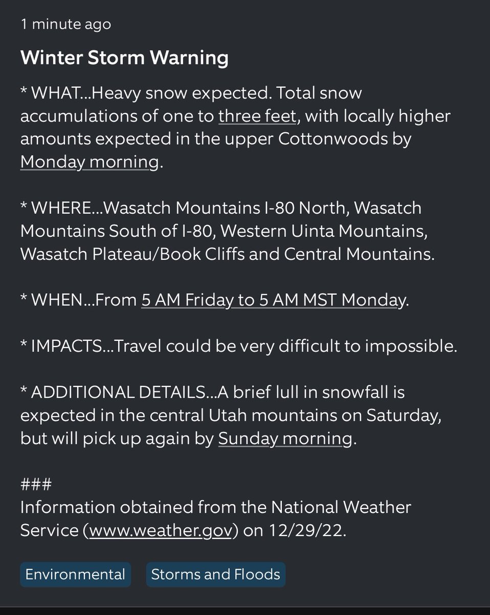 matallred's tweet photo. Maybe my favorite #meteorologist @AlanaBrophyNews can answer this question…my @ring app keeps sending me this ominous warning from @NWS. This is a report for the MOUNTAINS, right? https://t.co/6ZOBB4DGkG