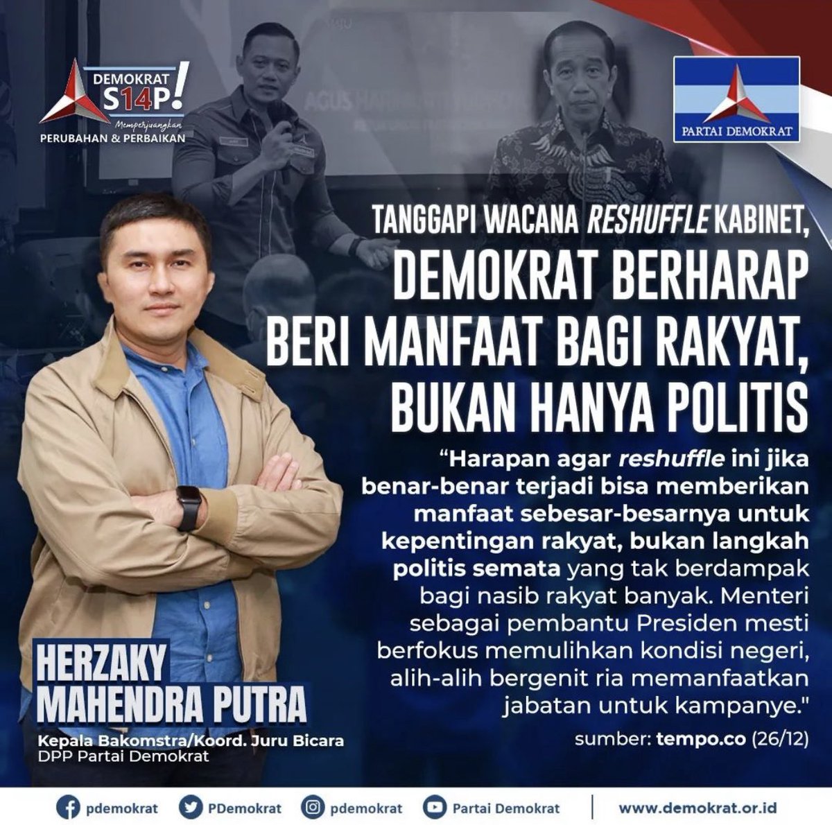 DEMOKRAT BERHARAP BERI MANFAAT BAGI RAKYAT, BUKAN HANYA POLITIS.
.
#demokrat #pdemokrat #partaidemokrat #pemilu #pilpres #resuffle #ahy #ahypemimpinperubahan #perubahandanperbaikan #capres #cawapres #dpcmamuju #menang #mamuju #sulbar