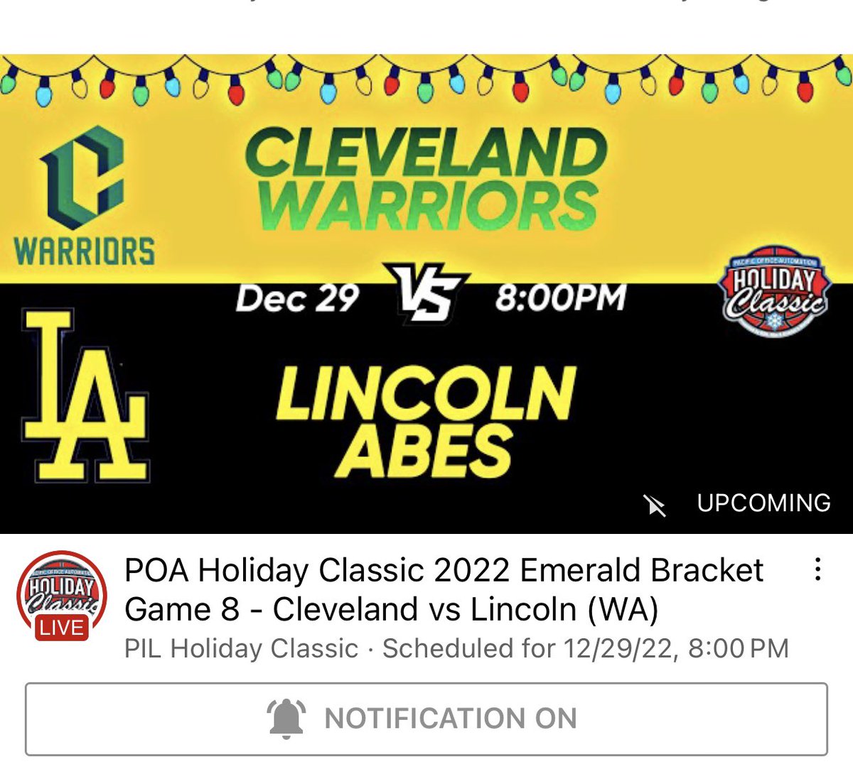 2nd Game of the Pacific Office Automation Holiday Classic 2022
Lincoln (Tacoma) vs Cleveland     youtu.be/jm9VAlN75Cw