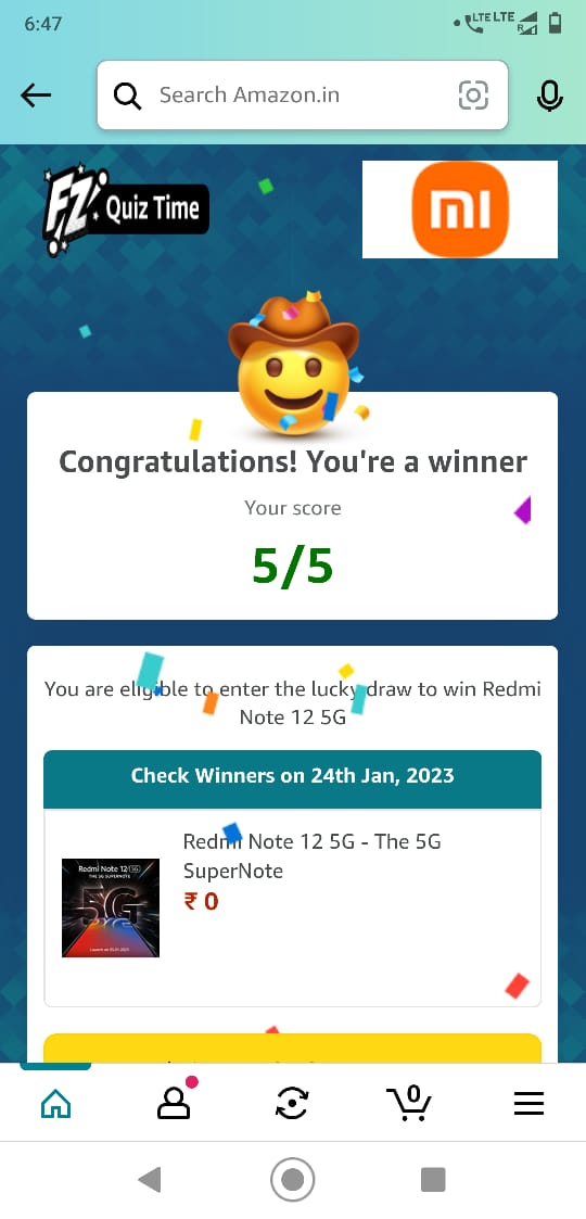 itsmemujahidali's tweet photo. I played this interesting quiz on AmazonQuiz fun zone @amazonIN 
Stand a chance to win the most awaited supernote #RedmiNote125G #RedmiNote12Quiz launching soon 5th Jan 2023 with amazing features @RedmiIndia https://t.co/OcC6SnpEUY