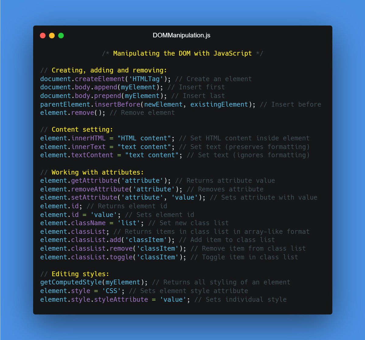 openjavascript's tweet photo. Must-know DOM manipulation methods 🔧
👉 Watch tutorial: https://t.co/UKiQr1ZCxL
👉 Blog post: https://t.co/ck90lLSRHr
#javascript #html #HTML5 #jsdom #javascriptdom #frontend #clientside #webdevelopment #tutorial #javascripttutorial https://t.co/5cWSnRVGff