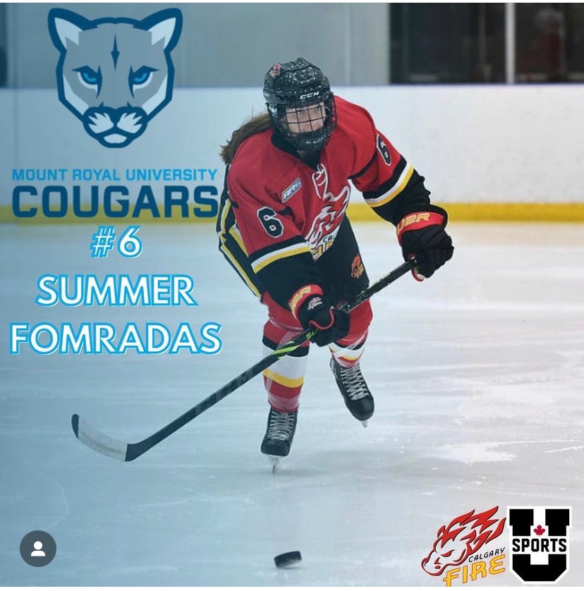 calgaryfireAAA's tweet photo. Captain Summer (Sumzy) congratulations to our very own solid blue line player! She’s a force to be reckoned with and we can’t wait to watch you as a Cougar! @mruwhockey is getting a solid defender and a great person https://t.co/NiMIq8ueph