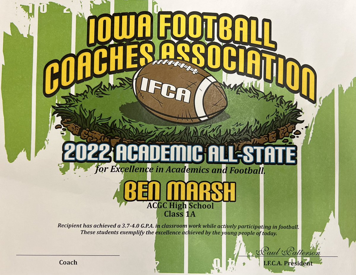 ACGCchargerFB's tweet photo. Congrats to these 2 young men! The highest honor one can receive!

Academic All-State

1. Player must be a senior starter.
2. Player must have a cumulative GPA of 3.7 or better at the end of their junior year.
3. Player must be involved in other extra-curricular activities. https://t.co/A5YR85iydp