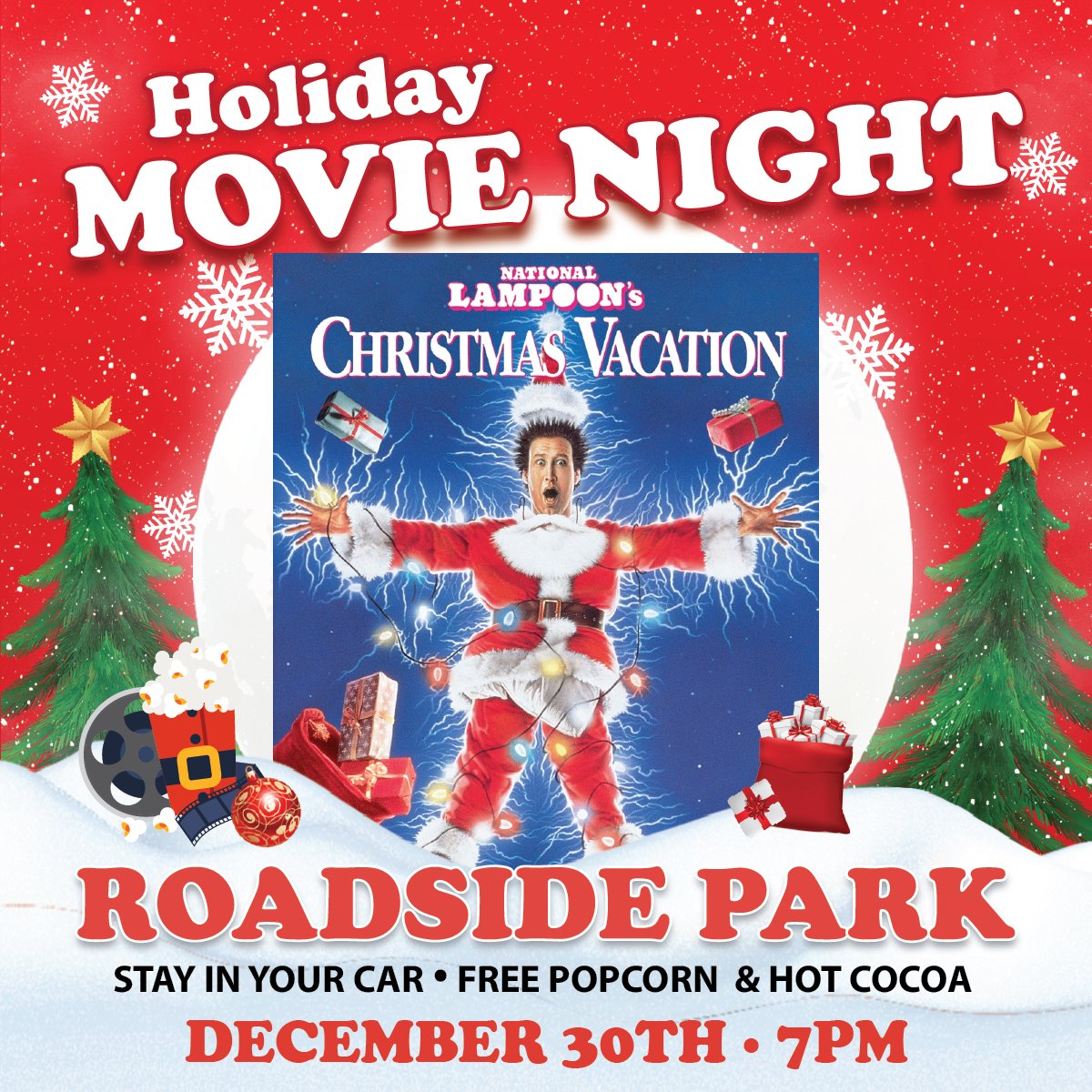Complete Your Holidays With Our National Lampoon's Movie Night.

Load up your friends and family and join us at Roadside Park.  

This Friday Night! 

#localNews #localevents #stalbanswv #westvirginia