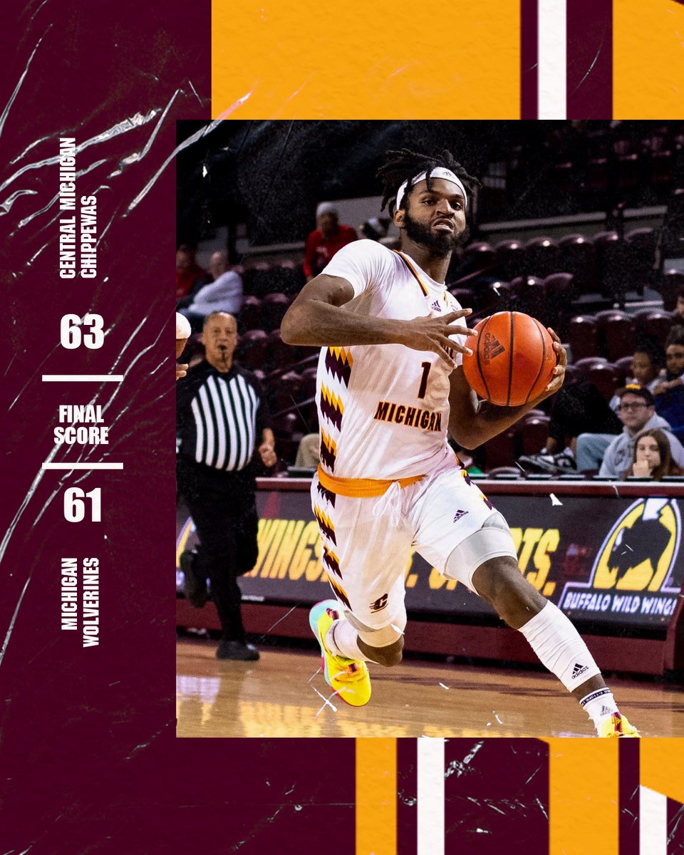 CMUMensBBall's tweet image. ❗️❗️ CENTRAL MICHIGAN WINS! #FlytheFlag!

Michigan misses two shots in final three seconds! Jesse Zarzuela grabs the board!

It's Central Michigan 63, Michigan 61!

#FireUpChips🔥⬆️🏀