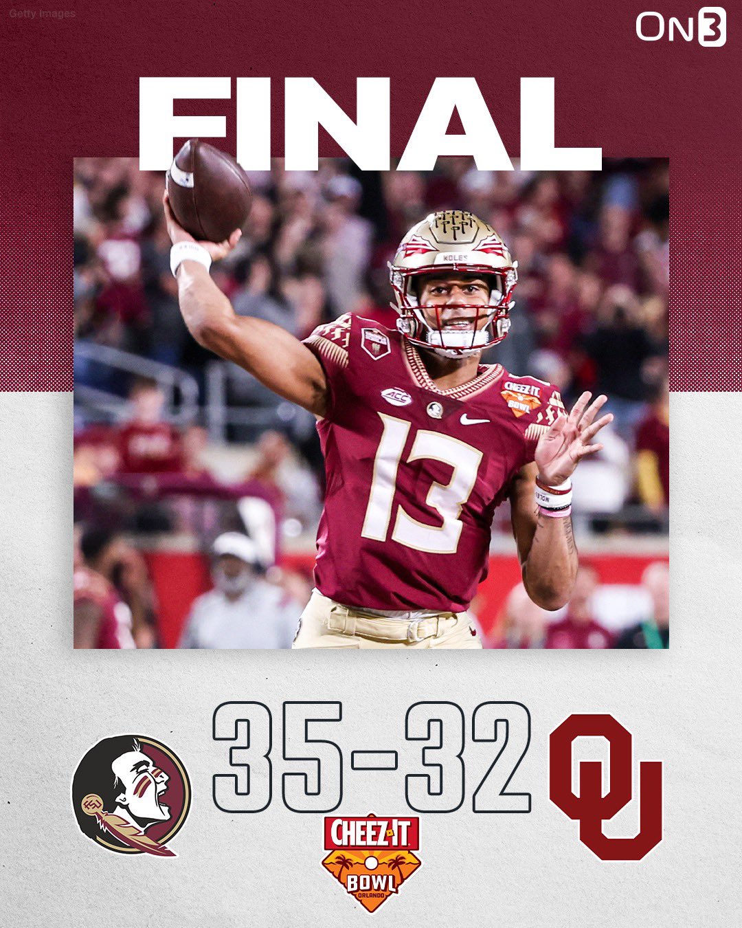 On3 on Twitter "No. 13 Florida State holds off Oklahoma to win the
