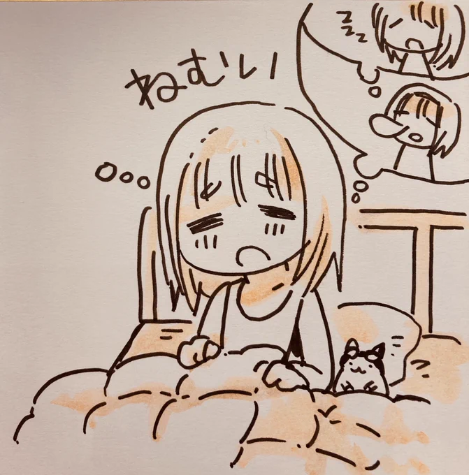 ねおきでねむ〜いマリアちゃん描いたんだけどモモンガが変な物体になってしまったwwwwwwwwwwwwごめん #ルミナスウィッチーズ 