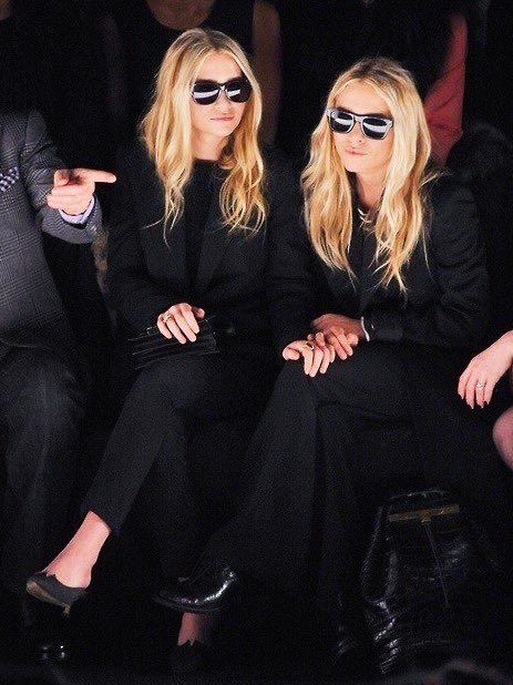 Mary-Kate and Ashley Olsen at the J. Mendel show in NYC, during Fashion Week, 2011.