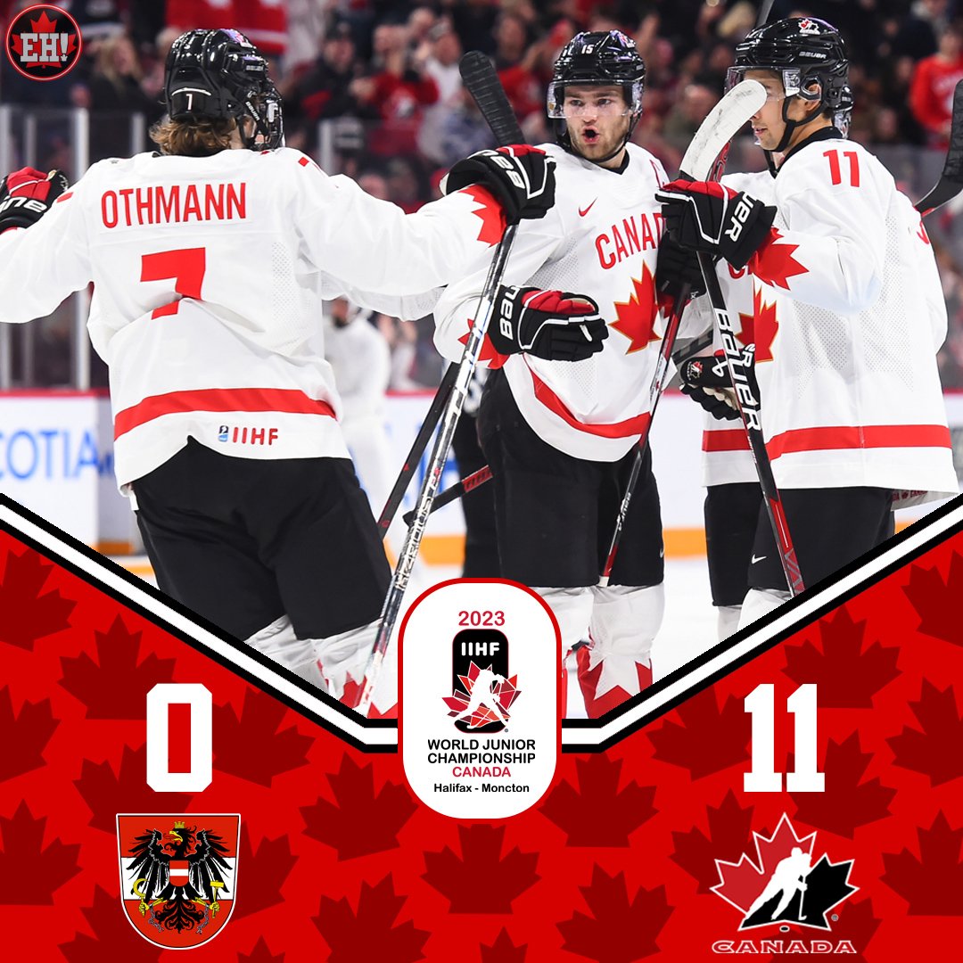 theehsports's tweet photo. Another day, another record for Connor Bedard. His 14th all time puts him in a tie with Jordan Eberle atop Canadian history as he leads Canada to another victory 🍁

#WorldJuniors #WorldJuniors2023 #TeamCanada https://t.co/ywnnJT2SEZ