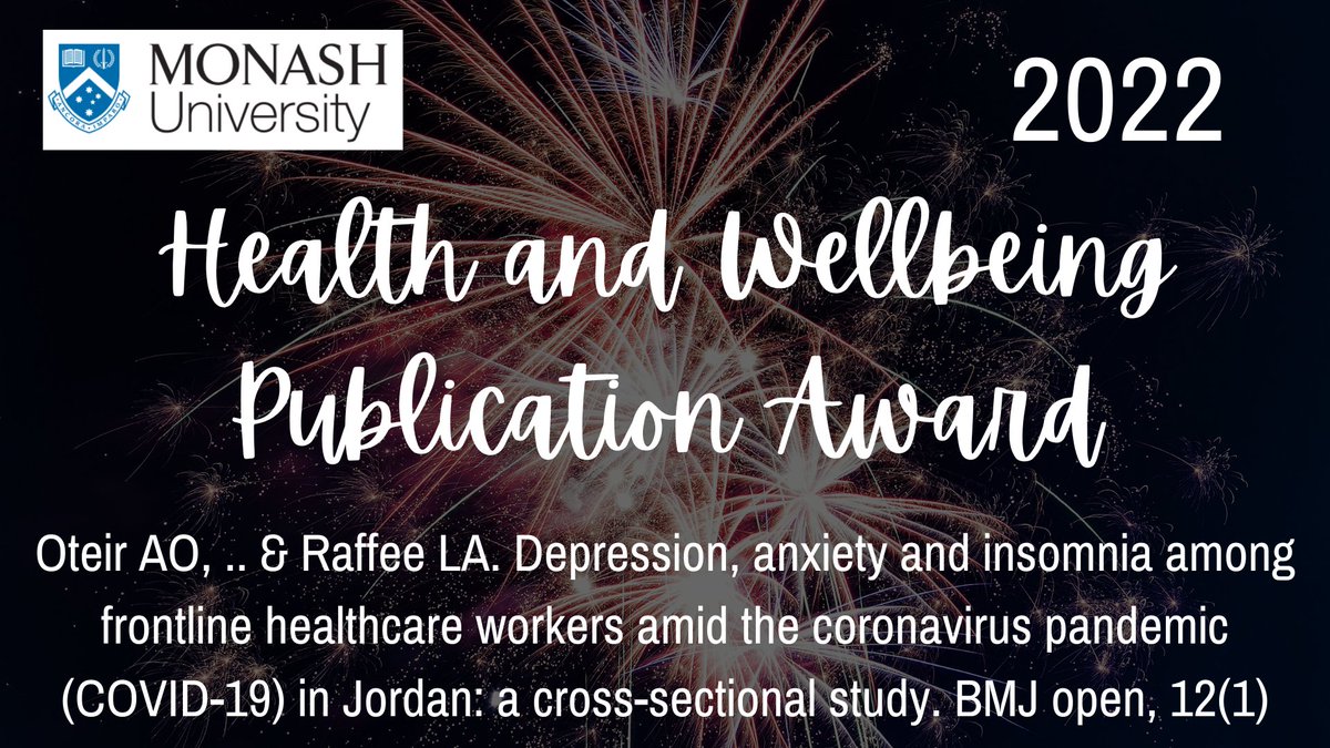 monash_para's tweet photo. 3/7 🚨 The Department's 2022 Top Publications/PhD Awards.  

Congratulations @Alaa_Oteir for the top Health and Wellbeing publication 👏 

DOI: 10.1136/bmjopen-2021-050078

@Monash_FMNHS @MonashResearch @JustEduJoRT https://t.co/OqaCWIJCP8
