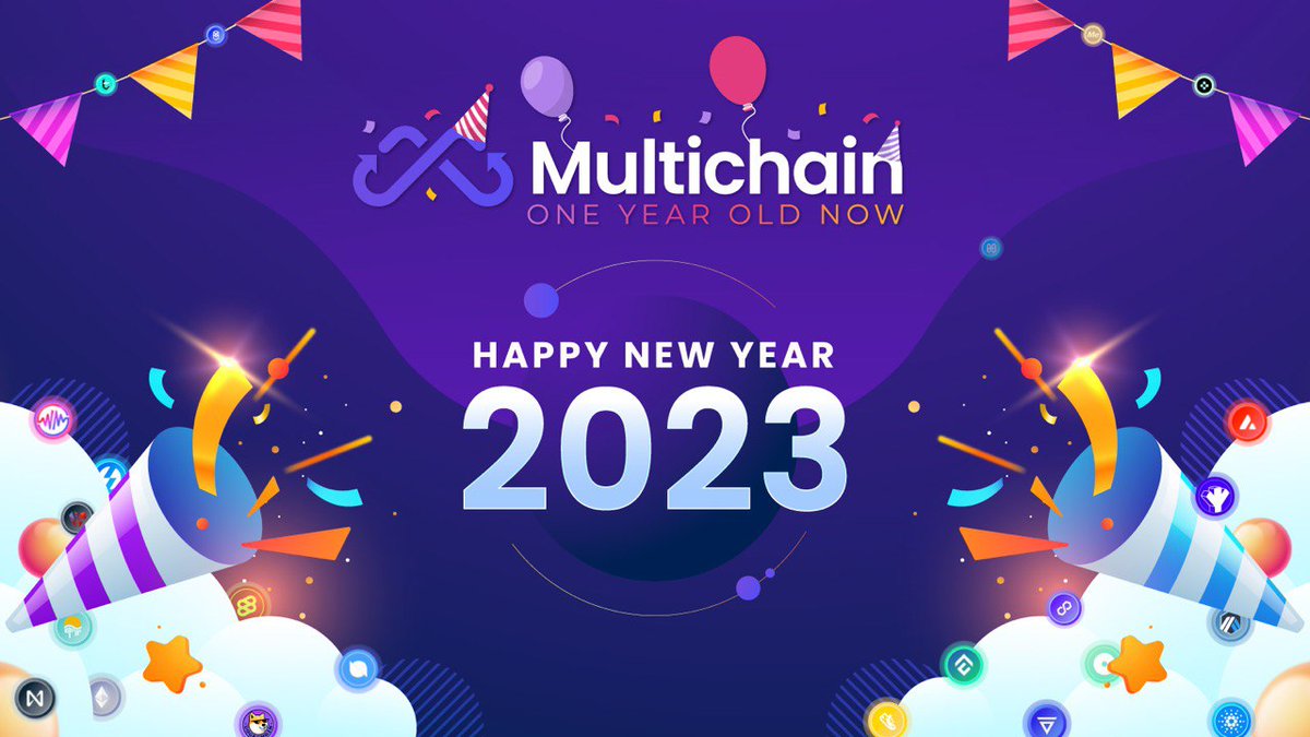 MultichainOrg's tweet photo. 🪅 #HappyNewYear2023
Rebranding Anniversary Campaign will continue through 2023!
🎁🎁🎁
Enjoy your holiday with the best wishes from Multichain team!
🎈#OneYearWithMultichain🎈 https://t.co/Coibx4d0mE