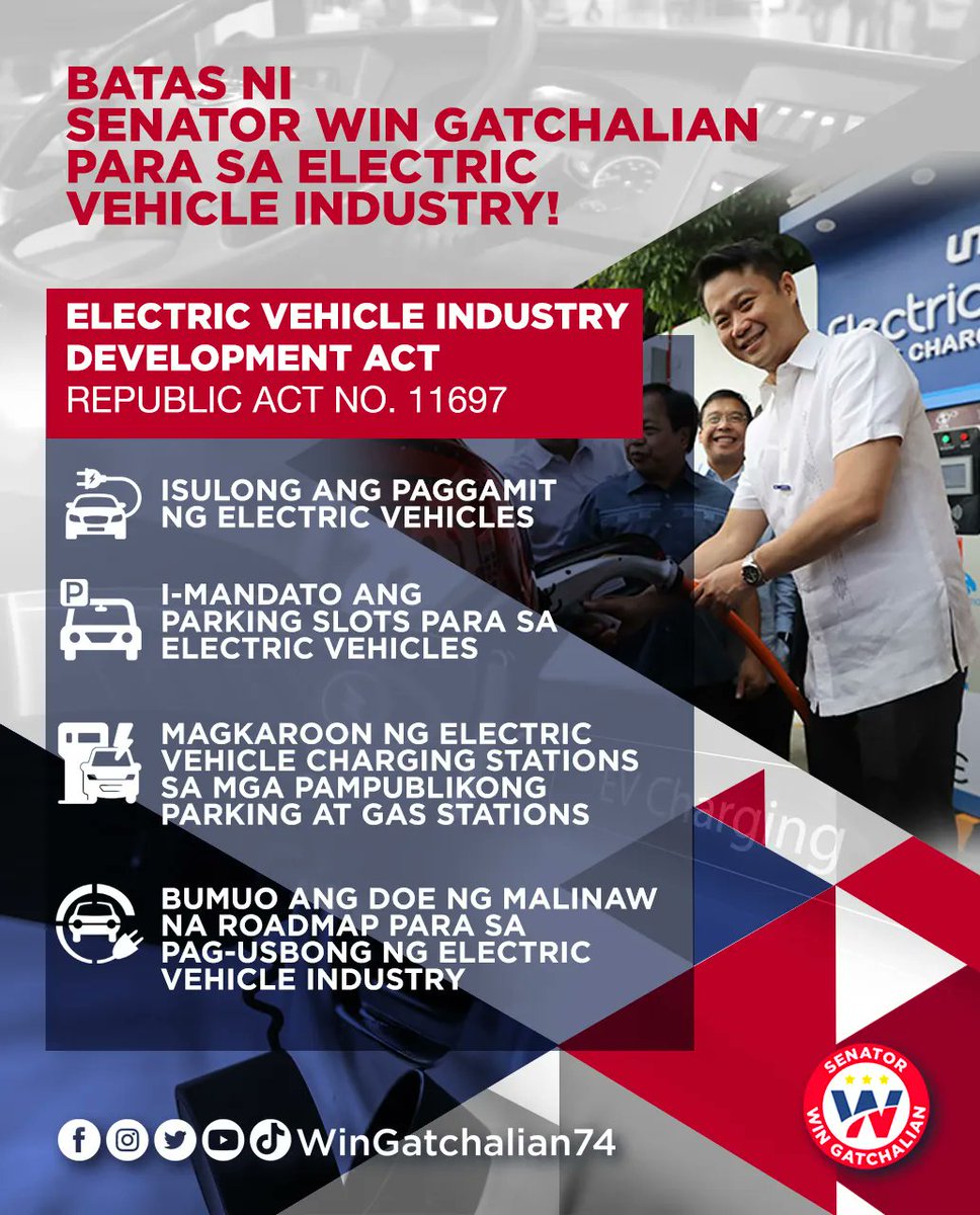 Sa Electric Vehicle Industry Development Act, inaasahan natin ang tuloy-tuloy na pag-usbong ng sustainable transportation sa bansa.

#WINTayongLahat