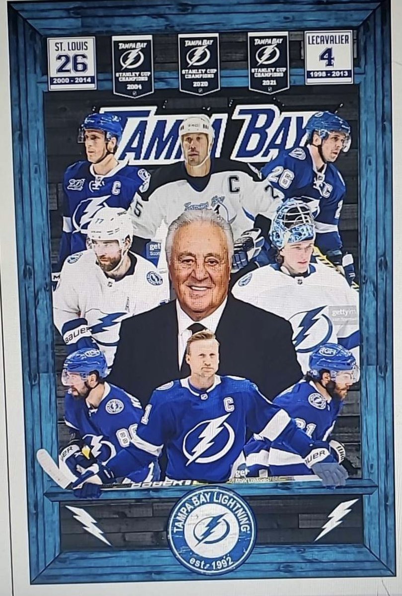 DickyKeane's tweet photo. What do you all think of the new @TBLightning Design of its 30 year team history.  The GodFather of the Lightning Phil " Espo " Esposito Will be painted in next few weeks and needs to hang in @AmalieArena Wow what a game TB 2 the NYR 1 in a shootout. Game of the Year! https://t.co/af8Vxn3d22