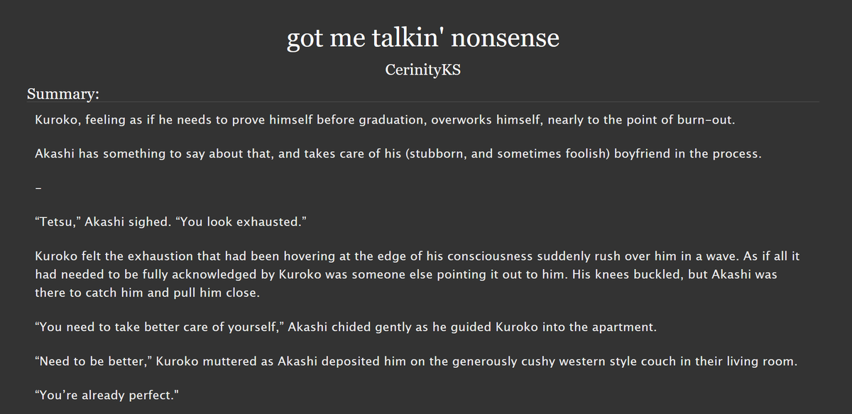CerinityKS's tweet photo. #AkaKuro | NSFW

Rated E, 5.4k words
Canonverse, my work for the KnB Holiday Exchange 2022! I love this pairing so much &amp; I'm so glad I got the chance to write it! 

https://t.co/2Fx6TpK4Du https://t.co/aDWNvKVsYs