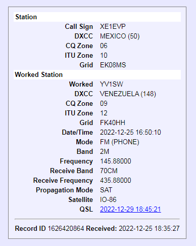 Muchas gracias <a href="/W8MTB/">Jacob - W8MTB</a> EM91 🌐, <a href="/xe2drj/">XE2DRJ Daniel</a> EK28 🌐, <a href="/jim9251/">JimAdams</a> AA0CW DM58 🌐 <a href="/YV1SW/">YV1SW</a> FK40 🌐 por sus confirmaciones LoWT, nuevas cuadrículas. 73