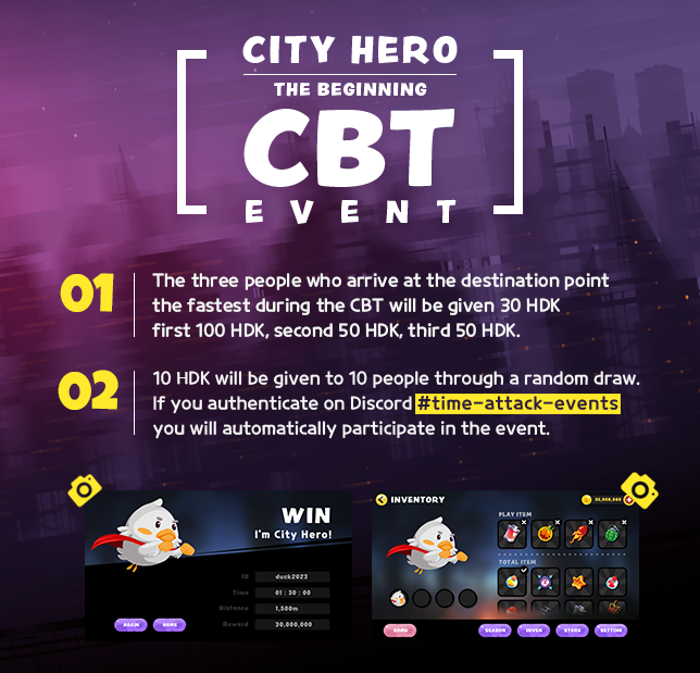 🎮 CITY HERO 1st CLOSE BETA START! 🎮
Only Hero Duck NFT holders can play the game.

Test Term: 11:00(KST) 30th DEC 22 - 18:00(KST) 6th JAN 23

How to Join?
👉Test CS &amp; EVENT: discord.com/invite/z8y2UNh…
<a href="/N_GamePass/">N_GamePass</a>

👉Plz follow our gamepass Twitter &amp; Discord
#NFT #nftgames #HDK