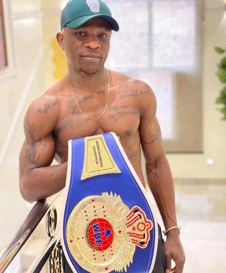 Theransomesport's tweet photo. Meet the new #WBF CHAMPION, Taiwo Agbaje #ESEPO as he poses with his brand new WBF belt. 

ESEPO on Monday stops Richard Pumicpic in round six with a TKO to win the vacant belt at the #GotvBoxingNight27 at Teslim Balogun Stadium, Lagos.
#boxing https://t.co/xWLLesX7M8