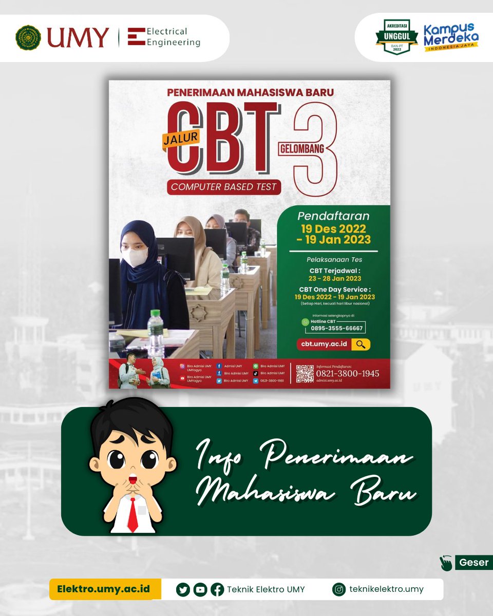 ElektroUMY's tweet photo. Daftar kuliah di Teknik Elektro UMY bisa dari rumah loh sob! yuk segera daftarkan diri sobat Elektrizen 😉

Yuk segera daftar dengan cara akses ke https://t.co/o20njXMAGo sebelum prodi Teknik Elektro yang menjadi impian sobat sudah full kuota 😁

#teknikelektro
#teknikelektroumy https://t.co/MXjGRj0tj5