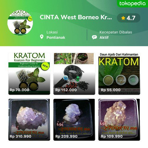 huihans36's tweet photo. Semakin mudah belanja produk CINTA West Borneo Kratom di Tokopedia. Cek aja, pasti ada yang kamu suka
https://t.co/xJVjlfIIUr https://t.co/64gKBLkmnE