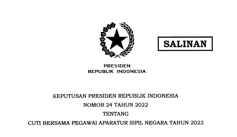 setkabgoid's tweet photo. Presiden @Jokowi terbitkan Keppres 24/2022 tentang Cuti Bersama Pegawai ASN Tahun 2023

#KabarKabinet

https://t.co/dKyhDTpbyP https://t.co/SxEqb52NA7