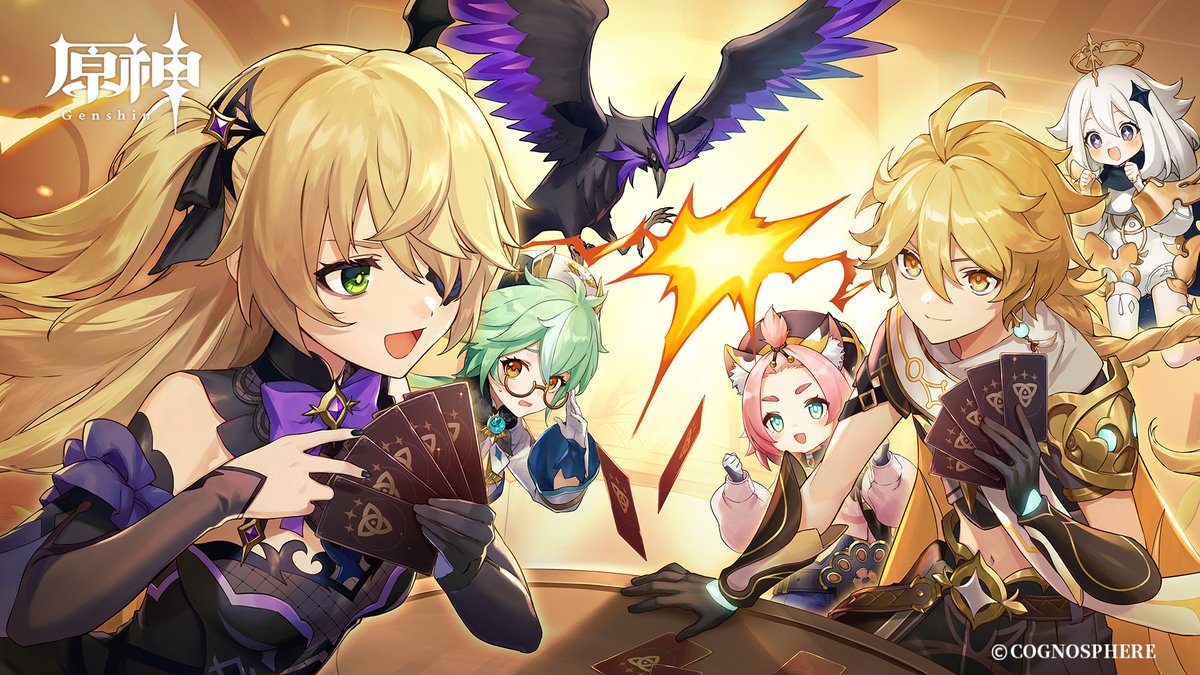 aether (genshin impact) ,diona (genshin impact) ,fischl (genshin impact) ,paimon (genshin impact) multiple girls blonde hair animal ears pink hair green eyes 1boy bird  illustration images