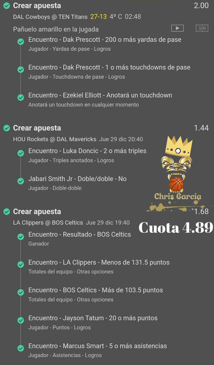 ChrisParlays25's tweet image. Ahora sí vamos a dormir muuuuyy rico 🎁🏆🤑🚀💵🔥👑😎💲🏈🏀🏒✅
1% probabilidad 🤑
99% Fe 🙏🏻
Insistir
Persistir
Resistir
Pero sobre todo nunca desistir 😎🏈🏀🏒✅🤑
Felicidades a los que le dieron en la madre al casino hoy. ✅
@juanardila87