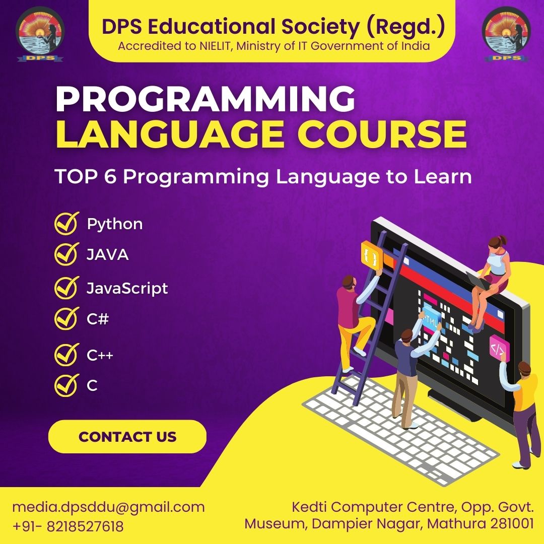 dps_society's tweet photo. Learn Programming Languages in #Mathura

For details, reach us at - +91- 8218527618 or write us at media.dpsddu@gmail.com or visit us at Kedti Computer Centre, Opp. Govt. Museum, Dampier Nagar, Mathura

#DPSEducationalSociety #ComputerInstitute #InvestInKnowledge https://t.co/wYqKfEOKJf