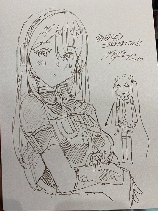 スケブ三枚目!!!¶(⁄=˅̮=∖)⁋
『巡音ルカさん&amp;ちびミクさん』を描いてみました♪ 