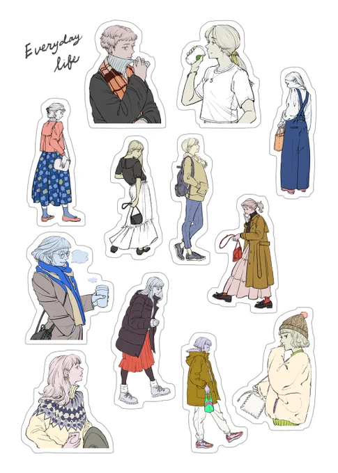 もう年の瀬ですね…!来年の手帳に向けて、新しいシールセットはいかがですか?今まで描いたファッショイラストをシールにしてみました。良かったら手帳デコやコラージュにお使いください!
#手帳デコ 
#コラージュ 

Everyday life シール 2枚セット(A5×2枚)

https://t.co/nBeVSJG7Bb #booth_pm 