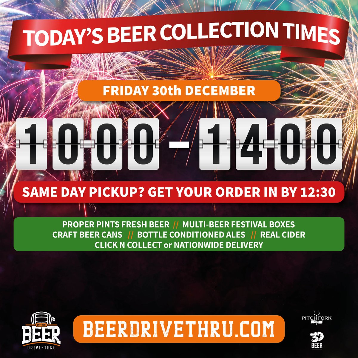 Only click n collect available today, so if you're nearby and haven't yet sorted out what beer is going to fuel your New year celebrations, head over to bit.ly/3w6cMlc right now -  you have until 12:30 to get your order in, collections happening up to 2pm.